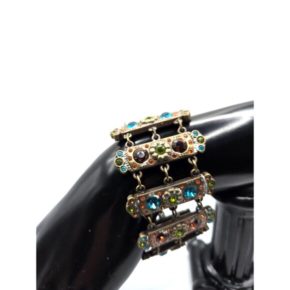 MYKA panel bracelet with multi color Swarovski crystals on bronze 7.5 inch - Picture 7 of 8